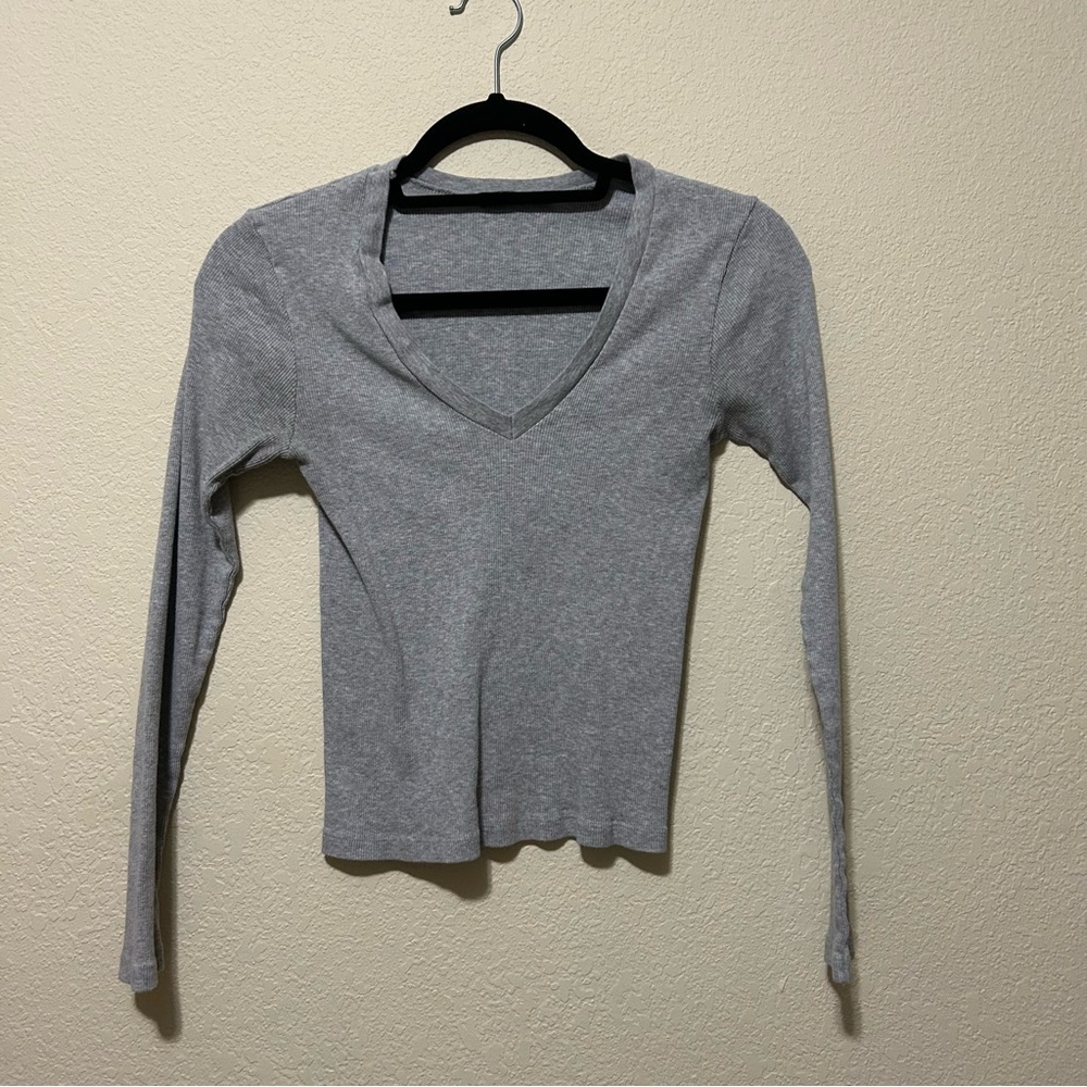 Brandy Melville Grey Long Sleeve V-Neck